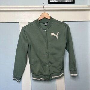 Puma Sage Green & White Snap Front Sweat Jacket Youth M (10/12)